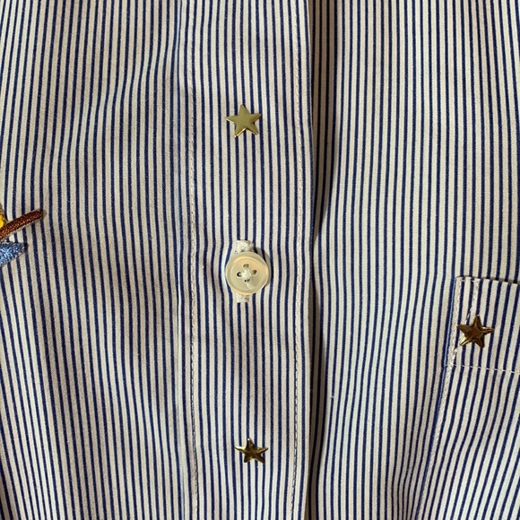 Las Olas Blue white Striped Button up Shirt Lighthouse Embroidery stars medium - Picture 4 of 8